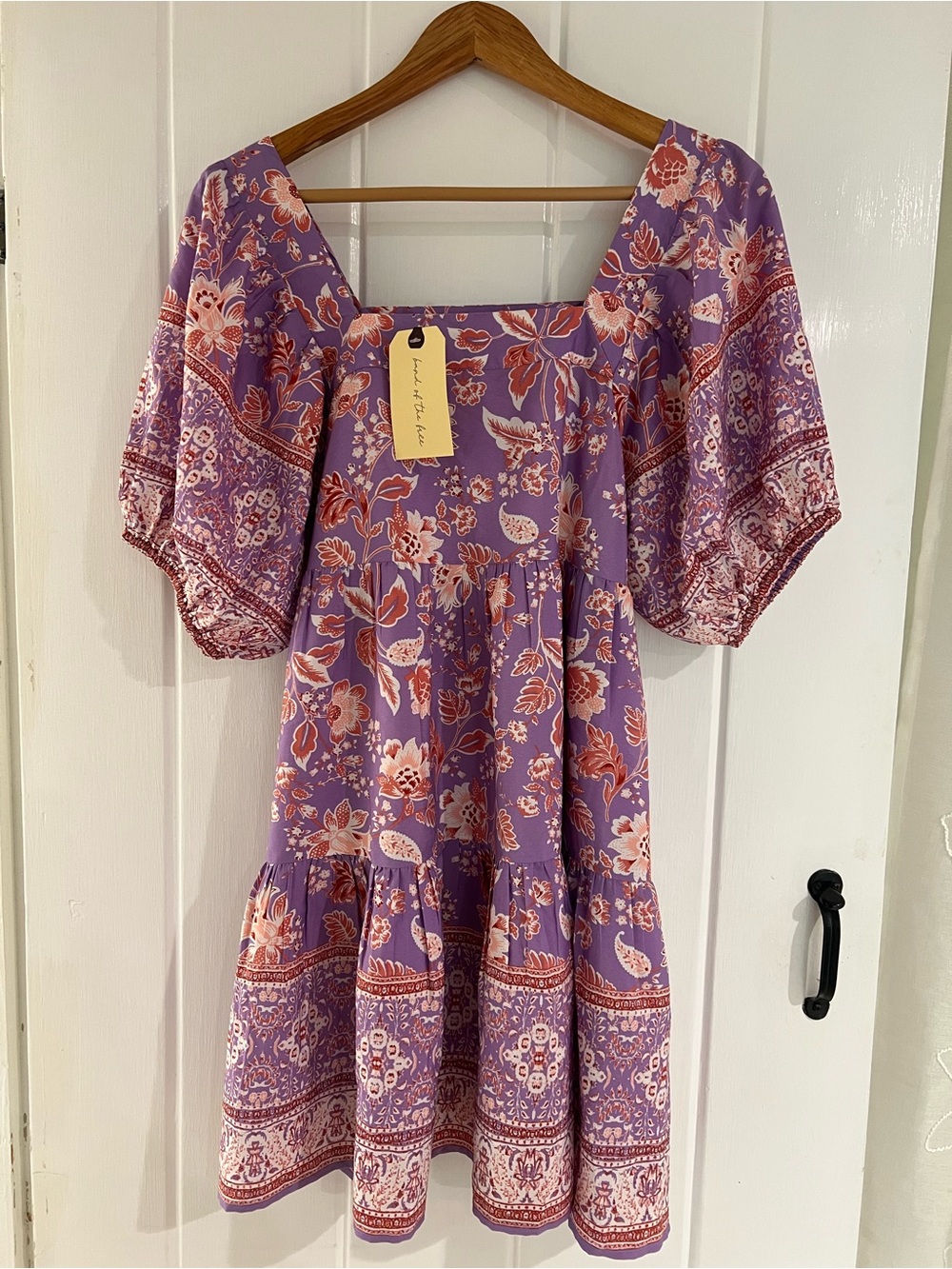 Lavender Floral Boho Square Neck Dress